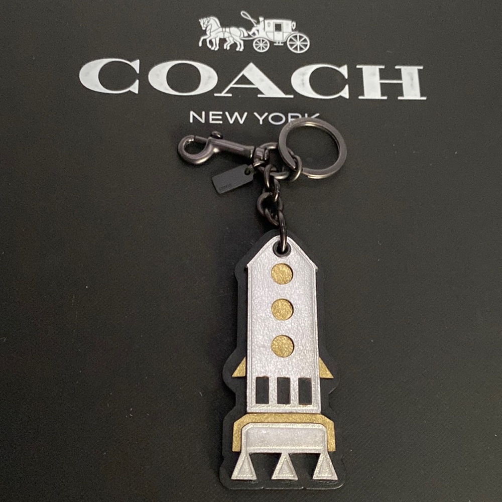 F57238 Coach NASA Silver Rocket Shuttle Leather Keychain FOB Bag Charm NWOT - Picture 1 of 6